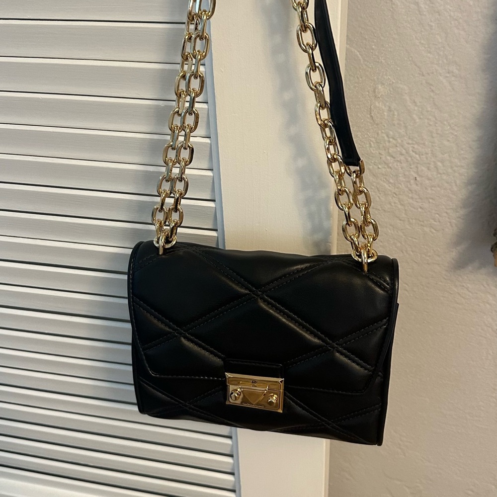 Black Quilted Authentic MK Chain Shoulder Bag